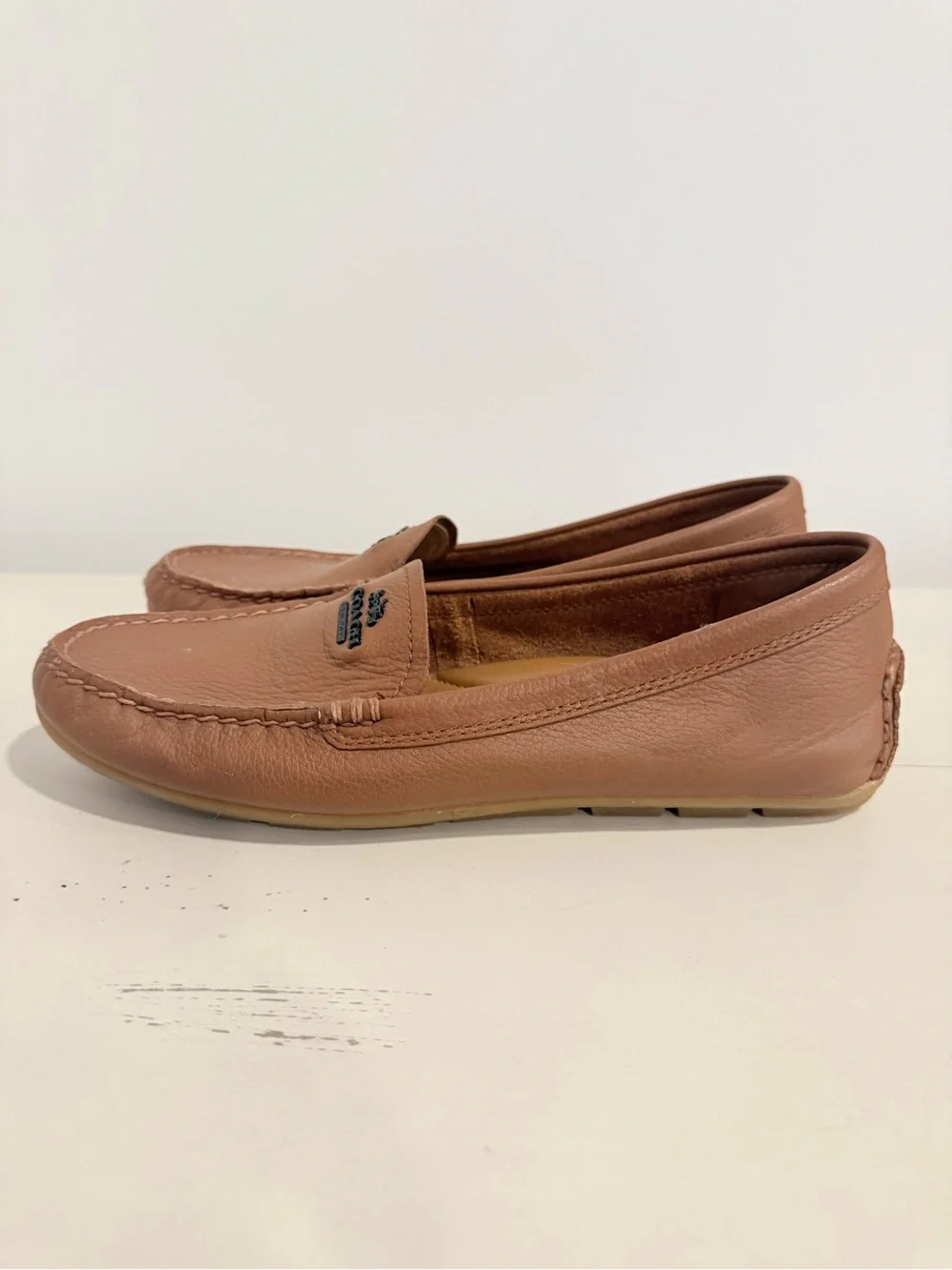Coach Mary Lock Up Tan Leather Driving Loafers Moccasins Size 9B